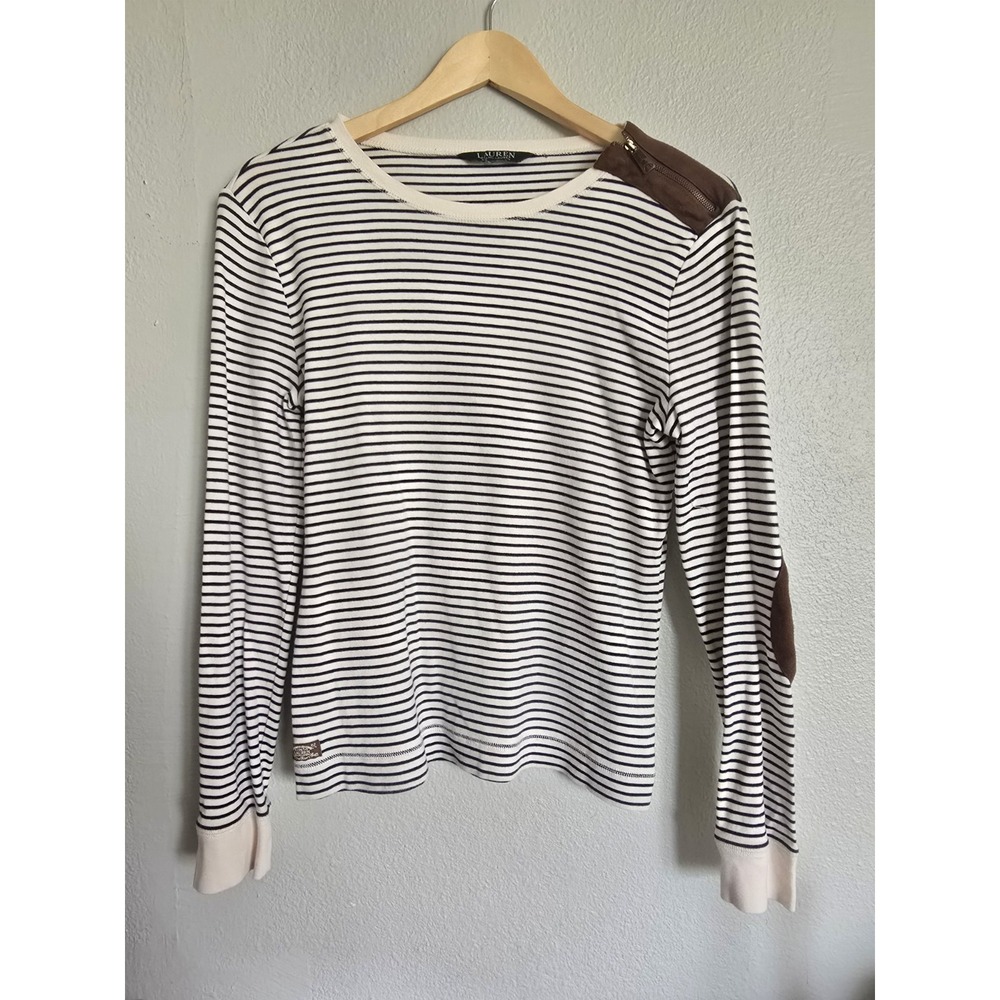 Lauren‎ Ralph Lauren Striped Long Sleeve Top with Elbow Patches Sz XL